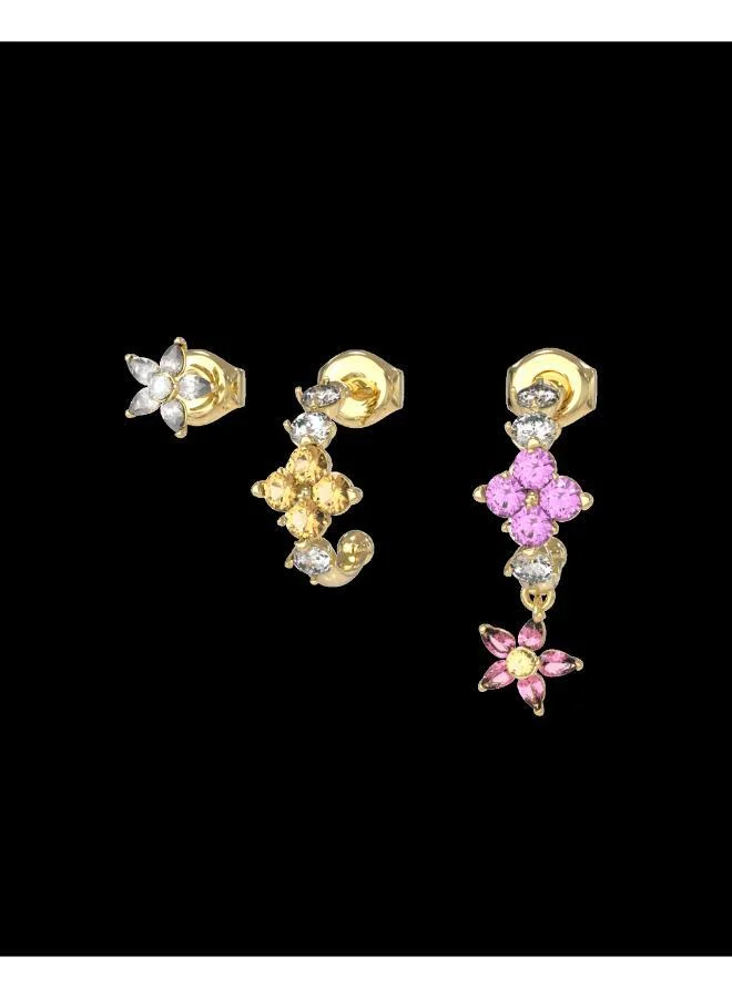جس Crystal Flowers Earrings Set
